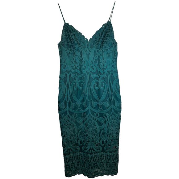 Bardot Gia Lace Midi Dress Teal Bodycon Cocktail Party Size Large US 10 - Picture 1 of 8